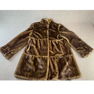 Dennis Basso Faux Fur Coat Retro Glamor Chic Winter Brown Size Medium